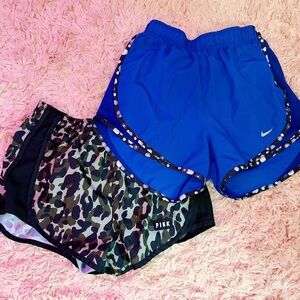 VS Pink Green Cheetah Athletic Shorts and Nike Dri Fit Blue Floral Shorts XS